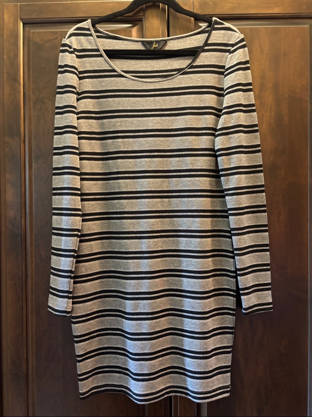 Striped Long-Sleeve Bodycon Dress in Black, Gray & Silver